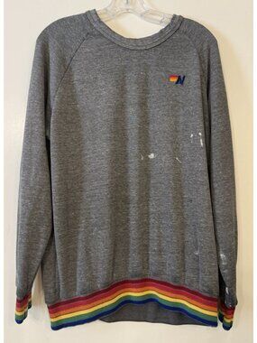 Aviator Nation Sweatshirt Adult Large Gray Rainbow Trim Crewneck Pullover USA